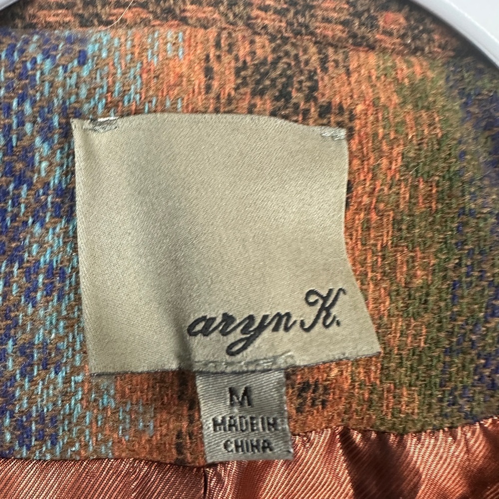 Aryn K Sz M Jacket Open Front Striped Wool Blend Blazer Jacket Western Southwest - Picture 2 of 5